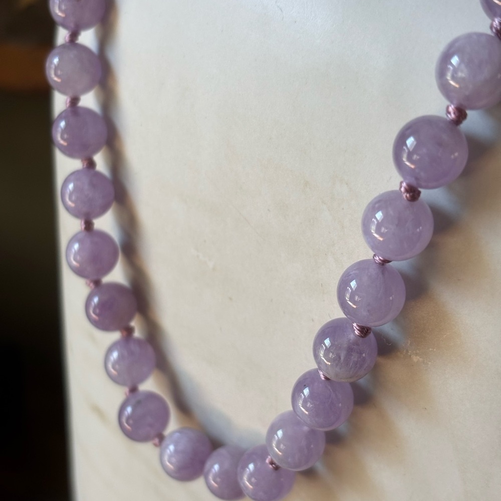 Lavender Quartz 9–10mm Gemstone Bead Necklace Hand Knotted 19.5” Toggle